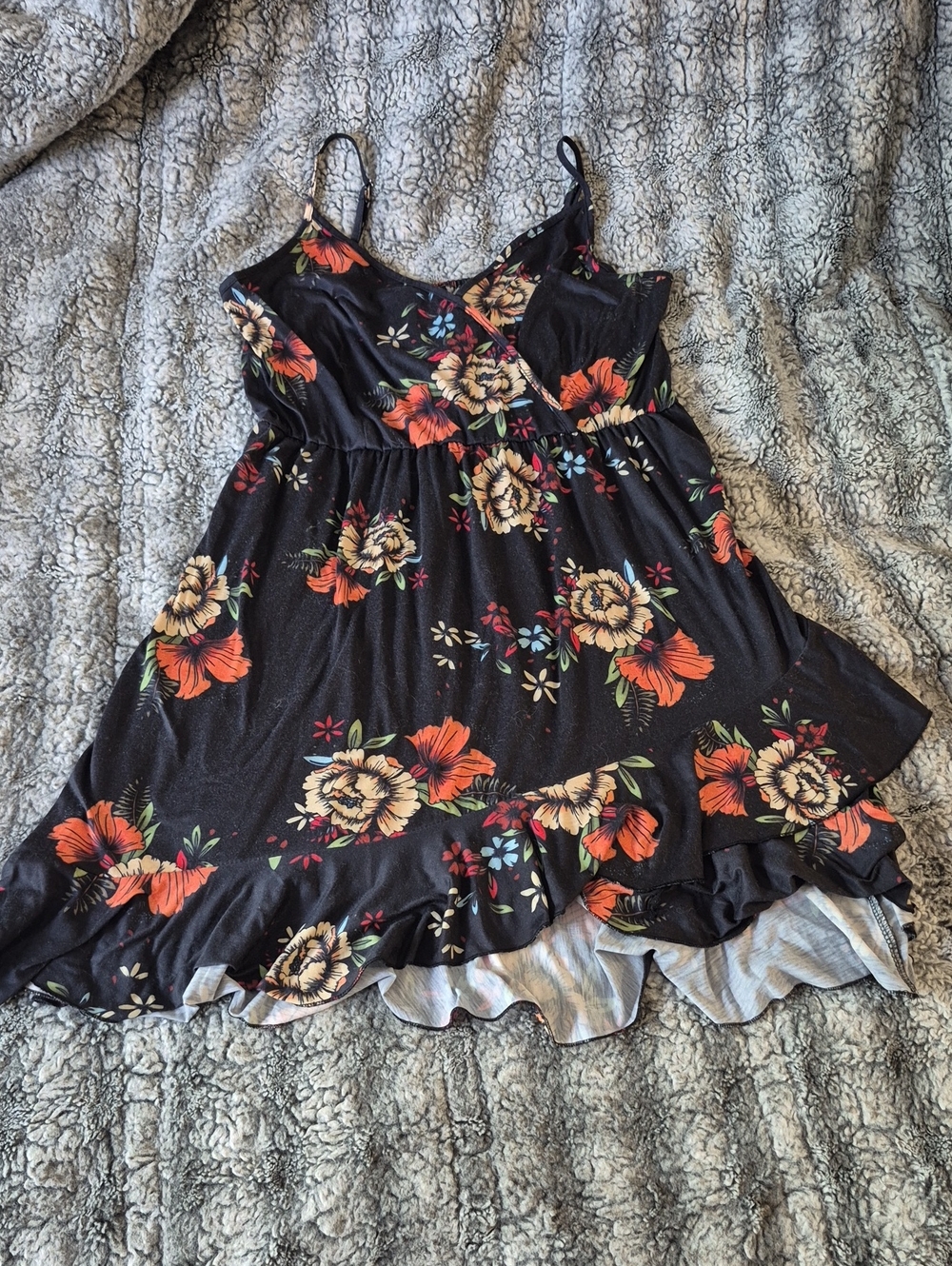 Black Floral Sundress with Ruffle Hem (813)